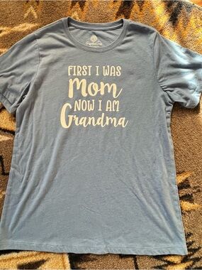 Blue size M, "First I Was Mom Now I Am Grandma" Graphic Tee